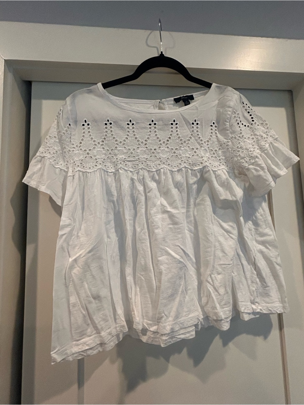 J. Crew White Eyelet Lace Flutter Sleeve Blouse